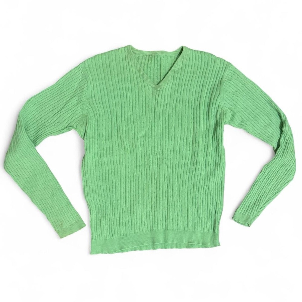 green cable knit sweater L 🩵